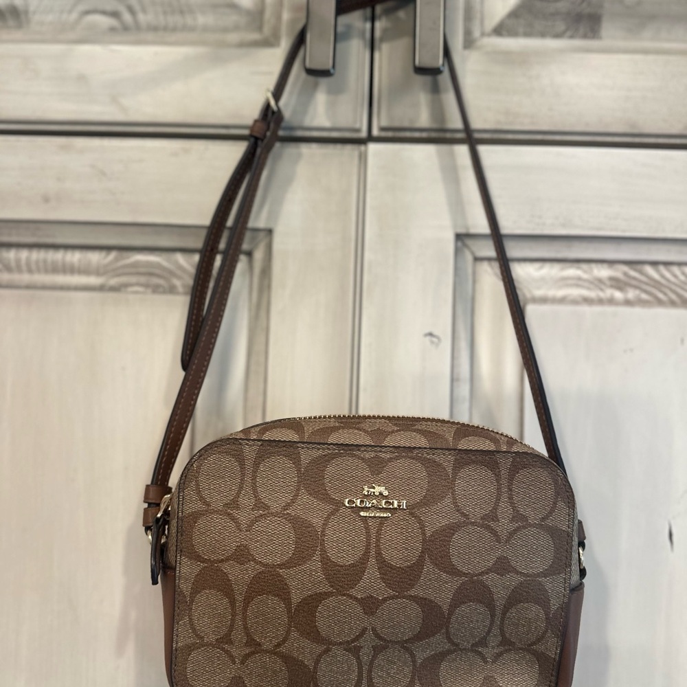 Coach Brown Signature Crossbody Bag with Leather Trim